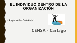 EL INDIVIDUO DENTRO DE LA
ORGANIZACIÓN
• Jorge Jonier Castañeda
CENSA - Cartago
 