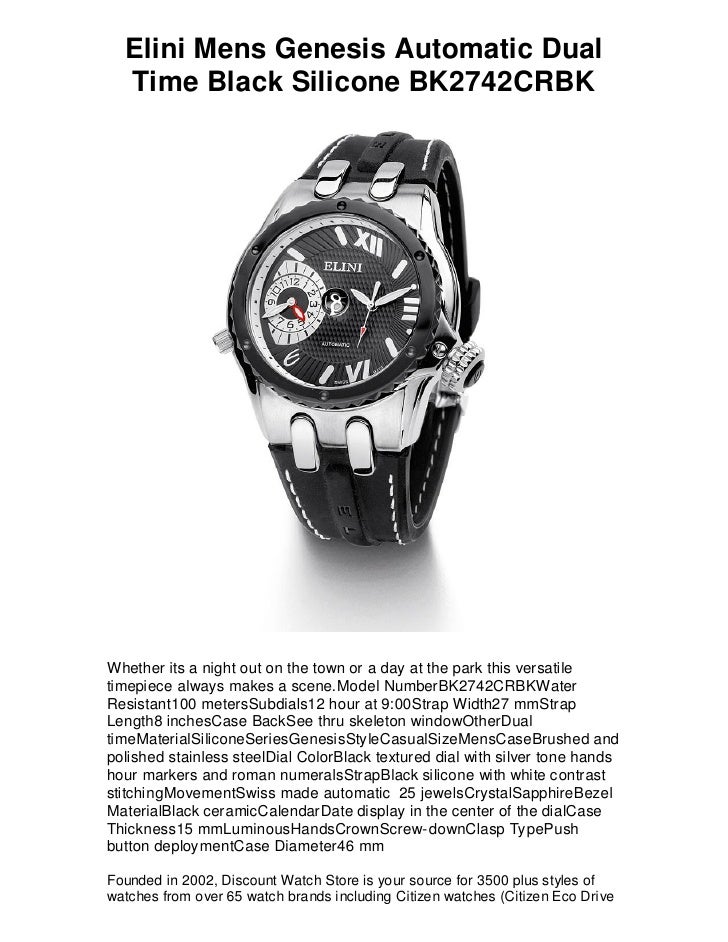 Elini Mens Genesis Automatic Dual Time Black Silicone Bk2742 Crbk F