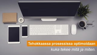kuka tekee mitä ja miten.
Tehokkaassa prosessissa optimoidaan
 