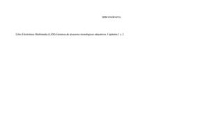 BIBLIOGRAFIA
Libro Electrónico Multimedia (LEM) Gerencia de proyectos tecnológicos educativos. Capítulos 1 y 2.
 