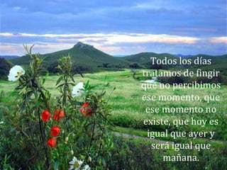 Todos los días
tratamos de fingir
que no percibimos
ese momento, que
ese momento no
existe, que hoy es
igual que ayer y
será igual que
mañana.
 