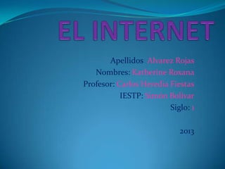 Apellidos: Alvarez Rojas
Nombres: Katherine Roxana
Profesor: Carlos Heredia Fiestas
IESTP: Simón Bolívar
Siglo: 1
2013
 