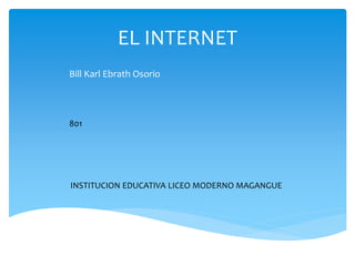 EL INTERNET
Bill Karl Ebrath Osorio
801
INSTITUCION EDUCATIVA LICEO MODERNO MAGANGUE
 