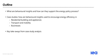 IEA 2020. All rights reserved.
Outline
• What are behavioural insights and how can they support the energy policy process?...