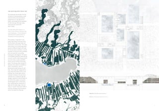 Lake swimming center, Varese, Italy.

                                   The landscape that borders the lake
                                   of Varese is characterized by a wide
                                   and thick forest area that extends
                                   perpendicular to the lake and its
                                   marsh, punctuated by the realization
                                   of wide clearings that open deep
                                   views from the road to the
                                   pool of water.

                                   The main idea of this project is to
                                   relate to the territory, creating a new
                                   water landscape, a “swimming park”,
                                   informed by the characteristics of
                                   transparency and level planeing.

                                   The building is organized in two
                                   levels, that interact with each other:
                                   the first level is the water level, the
                                   second one is the terraces. The water
                                   level consists of six swimming pools
                                   placed at different heights and used
                                   for various sports activities, it can be
                                   crossed in its full size only by athletes
                                   who can enjoy the surrounding




                                                                                                                               Elisa Cherubini- Parco del Nuoto
Elisa Cherubini- Parco del Nuoto




                                   landscape to 360 degrees. The space
                                   is completely opened to water during
                                   summer months, while during winter
                                   just one sector is water accessible,
                                   which consists of three swimming
                                   pools. The terraces level consists of
                                   bleachers from which is possible to
                                   watch competitions, and of a
                                   bar/restaurant and services for ath-
                                   letes. The living roof, supported by
                                   stairs block that allow the lift in the
                                   building, has closed sides and the
                                   visibility is limited to the pool level,
                                   while the sky is visible through the
                                   skylights opened on the perimeter of
                                   the roof at the outdoor courtyards.
                                   Dissecting the roof, it can be seen
                                   that, combining the component of
                                   light with the right angle of the ter-
                                   races, it is given a form that makes it
                                   look like emerging from the ground
                                   and at the same time floating.

                                                                               Pianta P0 | piano delle vasche e sezione 01.


                                                                               Plan P0 | swimming pools plan and section 01.




   6                                                                                                                                           7
 