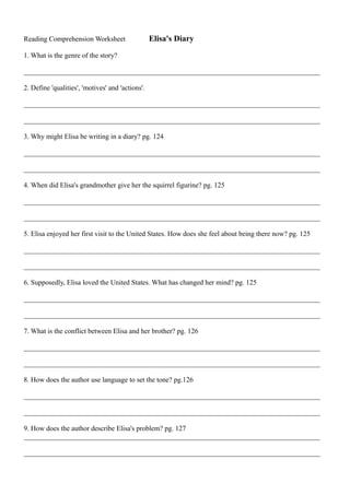 Elisa Worksheet.pdf Elisa's diary comprehension | ODT
