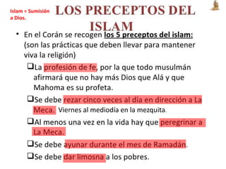 Viernes al mediodía en la mezquita.
Islam = Sumisión
a Dios.
 