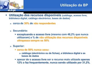 Dificuldade dos inquiridos em utilizar os recursos da BE/BFDificuldade dos inquiridos em utilizar os recursos da BE/BF: Não