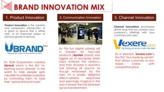 BRAND INNOVATION MIX
1. Product Innovation 2. Communication Innovation 3. Channel Innovation
Product innovation is the cre...