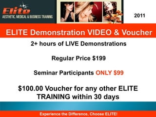 2011




   2+ hours of LIVE Demonstrations

            Regular Price $199

    Seminar Participants ONLY $99

$100.00 Vo...