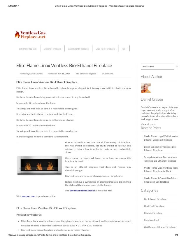 Elite Flame Linox Ventless Bio Ethanol Fireplace Ventless Gas Firep
