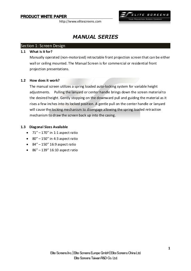 Elite Manual Series White Paper
