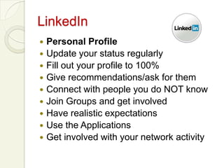 Make your website more socialAdd social media icons on your site and link them to your social media accountsAdd a blog to your site- important to add changing content to your site Use Google Analytics to see where people are coming to your siteAdd YouTube videos to your site