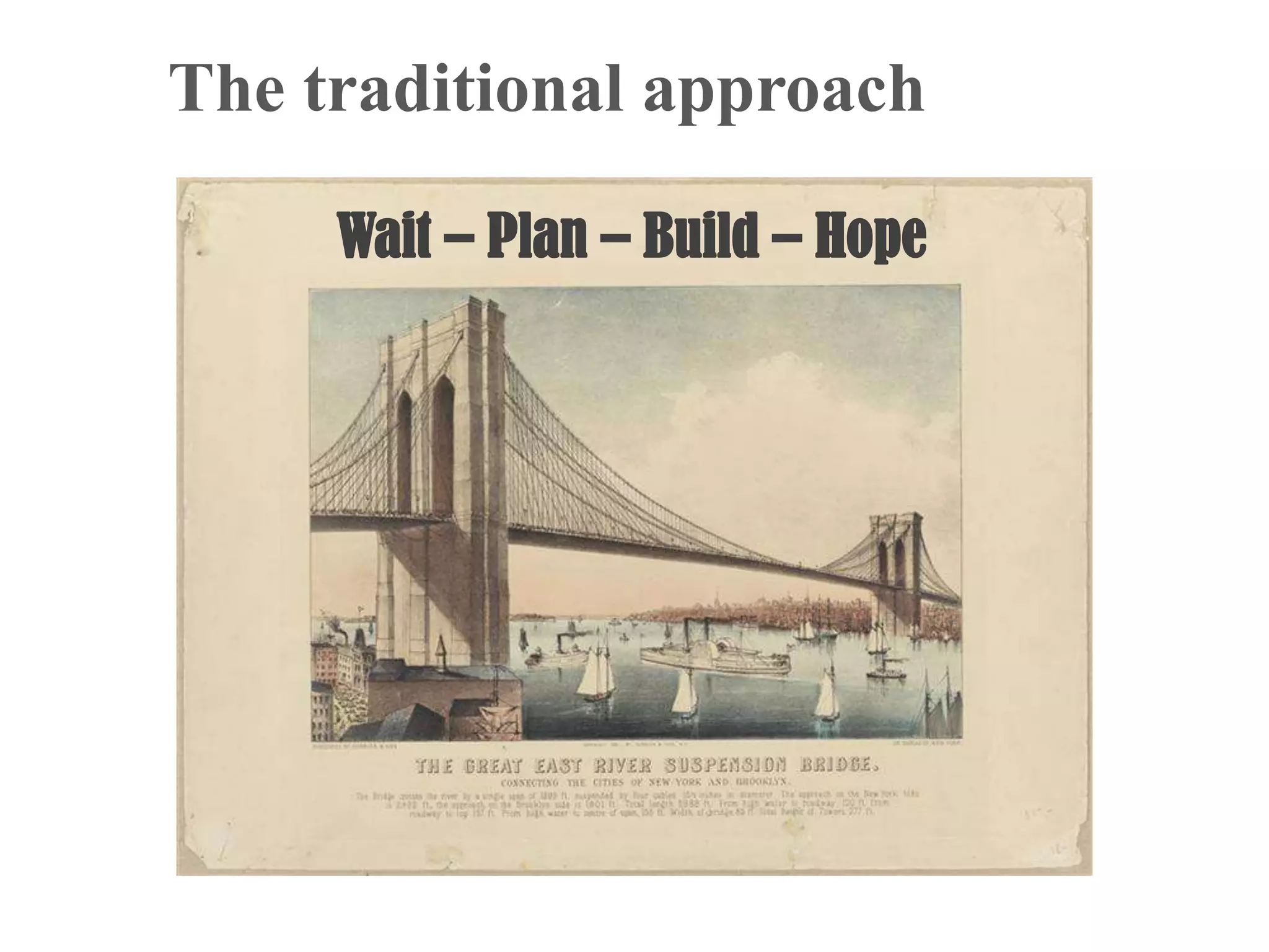 Wait – Plan – Build – Hope
The traditional approach
 