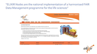 “ELIXIR Nodes are the national implementation of a harmonised FAIR
Data Management programme for the life sciences”
 