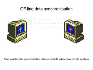 Off-line data synchronisation
Elixir enables data synchronization between multiple independent remote locations
 