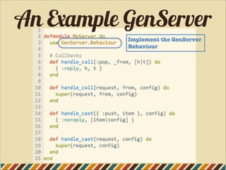An Example GenServer
Implement the GenServer
Behaviour
 