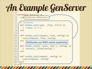 An Example GenServer
Callbacks are NOT called explicitly
 