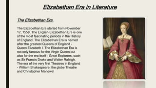 Elizabethan era in 