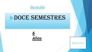 Duración
Doce Semestres
6
Años
Volver al menú
 