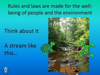 Rules and laws are made for the well-
 being of people and the environment


Think about it

A stream like
this…
 
