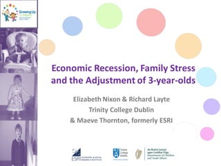 Economic Recession, Family Stress
and the Adjustment of 3-year-olds
Elizabeth Nixon & Richard Layte
Trinity College Dublin
& Maeve Thornton, formerly ESRI
 