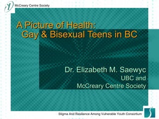 A Picture of Health:    Gay & Bisexual Teens in BC Dr. Elizabeth M. Saewyc UBC and McCreary Centre Society 