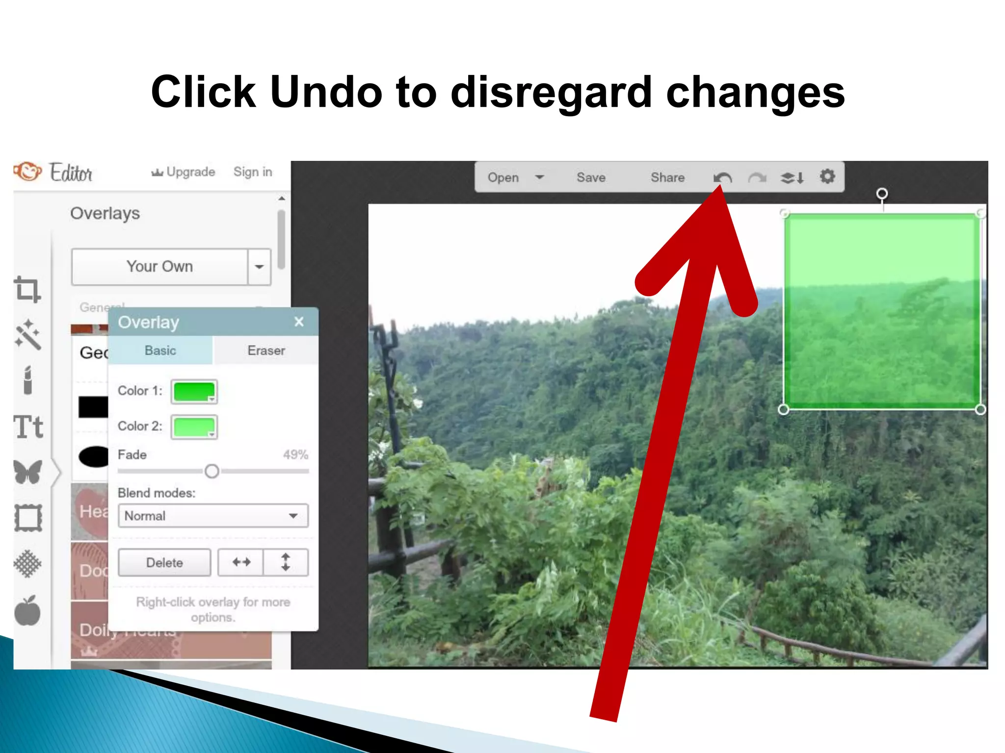 Click Undo to disregard changes
 