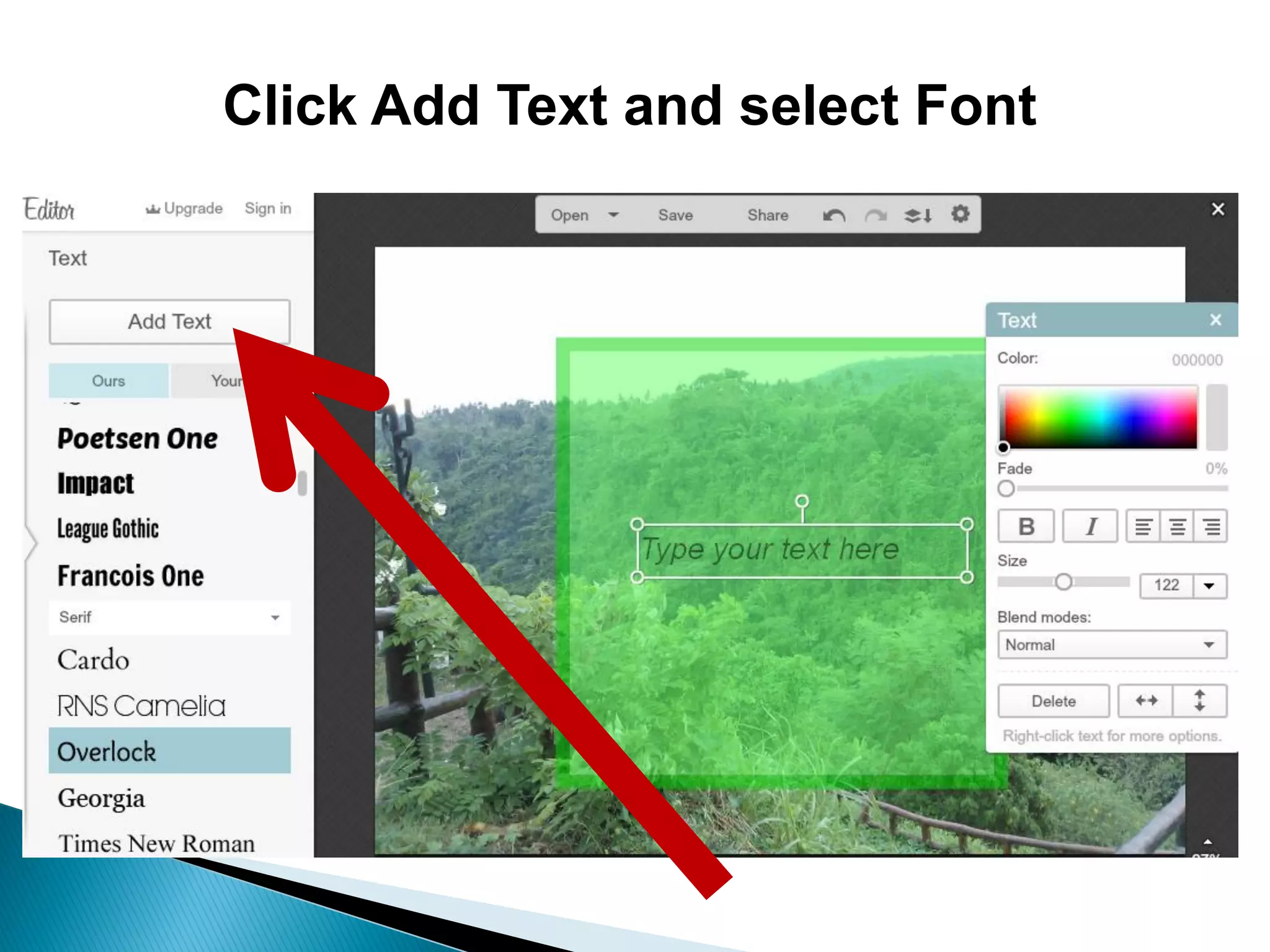 Click Add Text and select Font
 