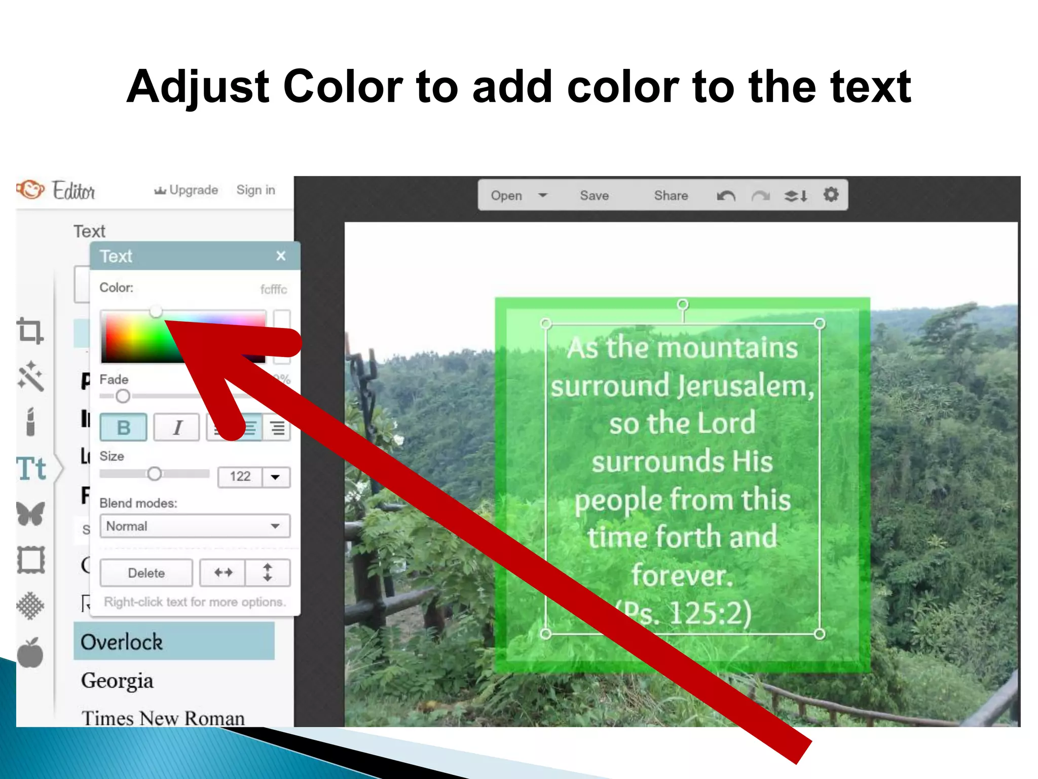 Adjust Color to add color to the text
 