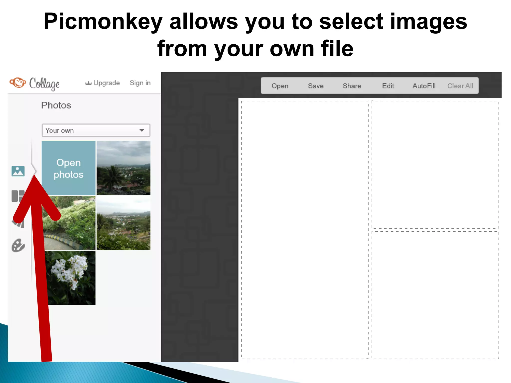 Picmonkey allows you to select images
from your own file
 