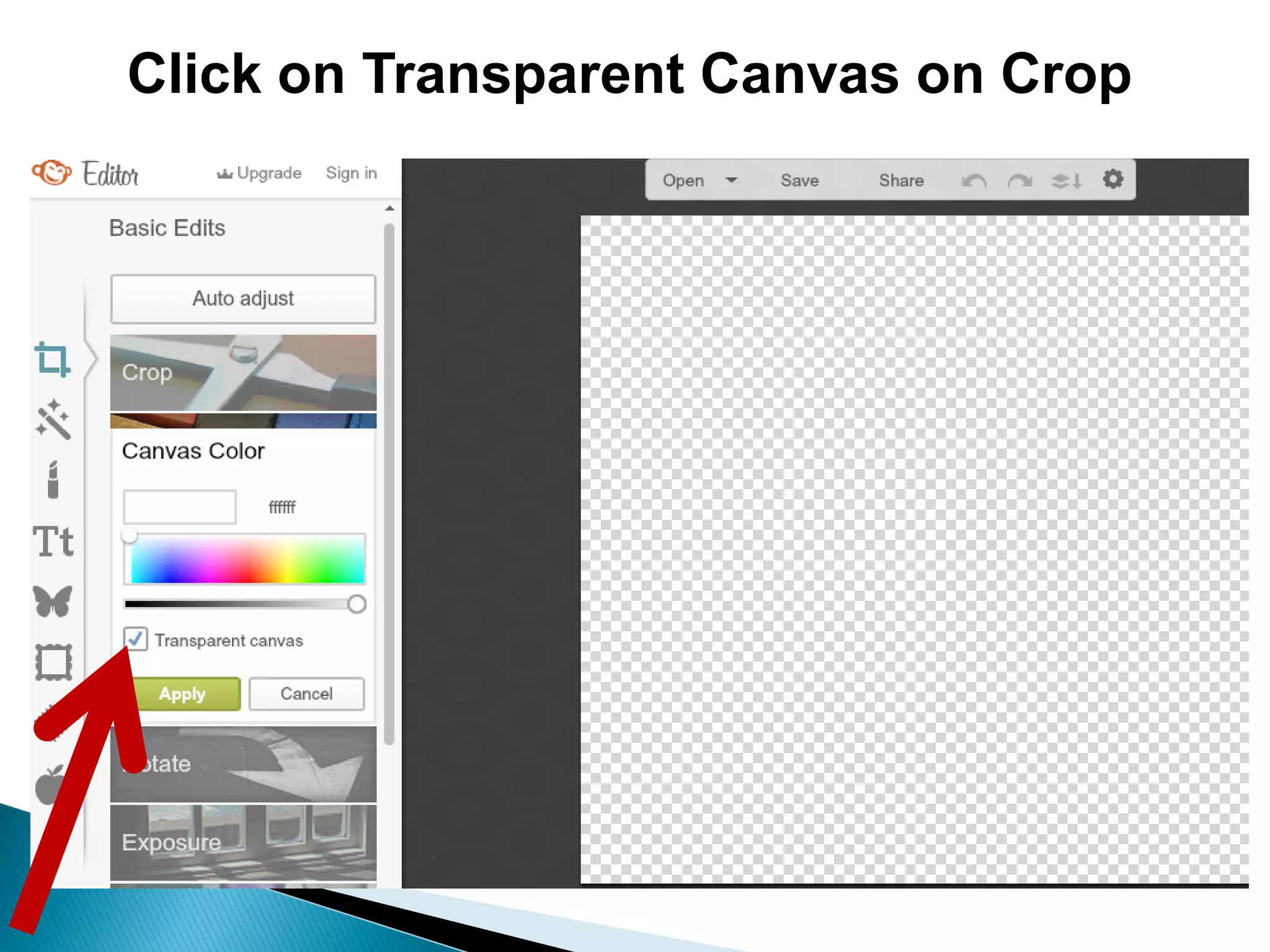 Click on Transparent Canvas on Crop
 