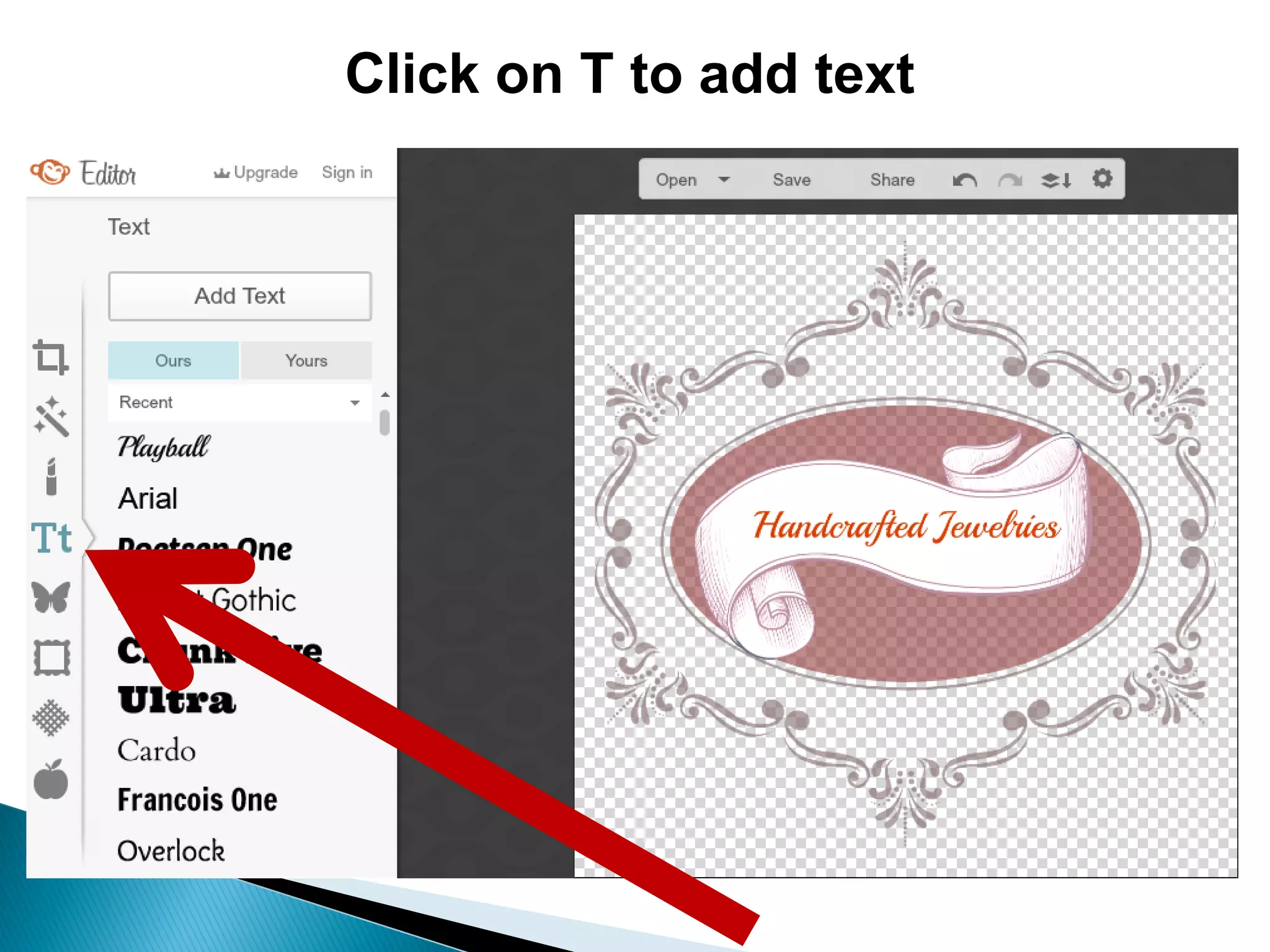 Click on T to add text
 