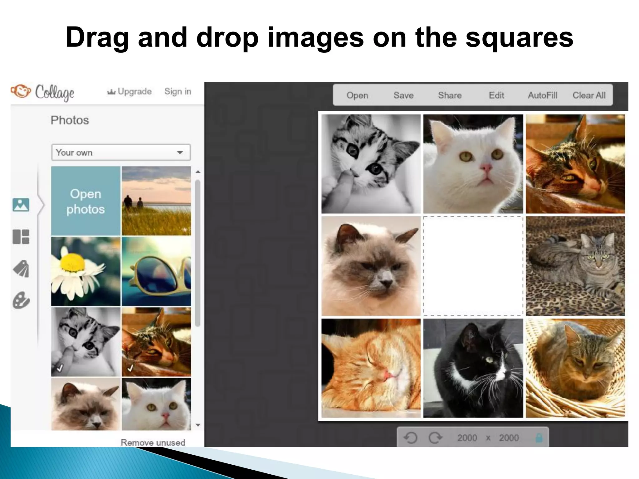 Drag and drop images on the squares
 