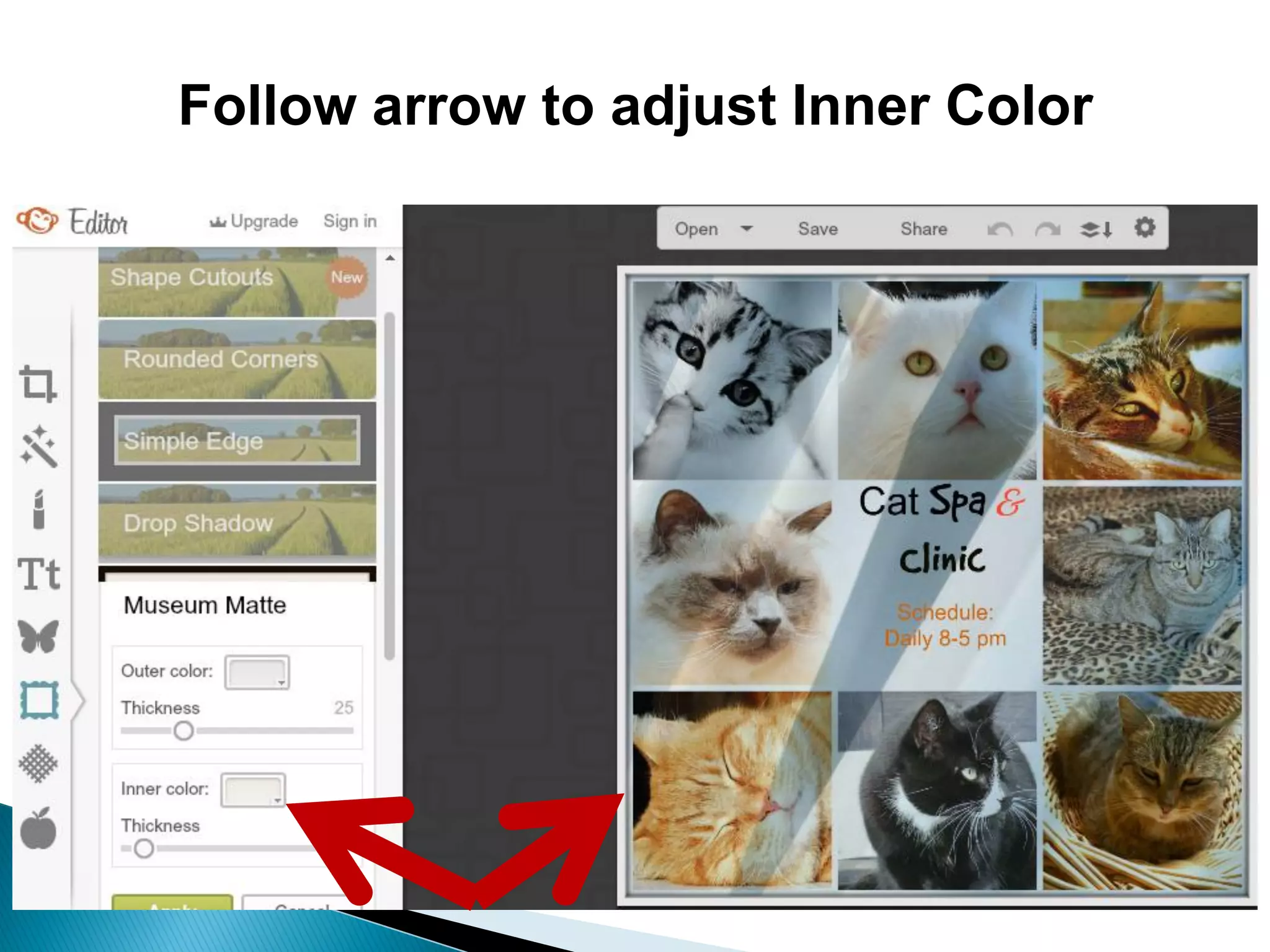Follow arrow to adjust Inner Color
 