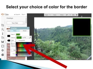 Click on Color 2 to adjust color inside the
frame
 