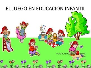 EL JUEGO EN EDUCACION INFANTIL




                   PUIG RUIZ DEL VALLE, CRISTINA
                                             JIM
 