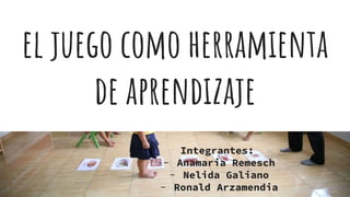 el juego como herramienta
de aprendizaje
Integrantes:
- Anamaria Remesch
- Nelida Galiano
- Ronald Arzamendia
 