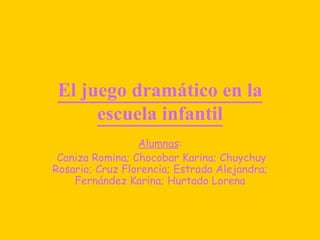 El juego dramático en la escuela infantil Alumnas : Caniza Romina; Chocobar Karina; Chuychuy Rosario; Cruz Florencia; Estrada Alejandra; Fernández Karina; Hurtado Lorena 