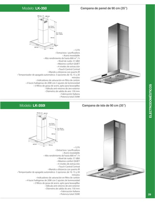 ELECTRODOMÉSTICOS
29
minutos
minutos
Modelo: LK-350 Campana de pared de 90 cm (35”)
Campana de isla de 90 cm (35”)Modelo: LK-350I
 