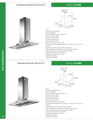 ELECTRODOMÉSTICOS
30
minutos
minutos
Modelo: LK-360
Modelo: LK-360I
Campana de pared de 120 cm (47”)
Campana de isla de 120 cm (47”)
 
