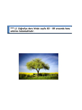 *** L1 Coğrafya ders kitabı sayfa 83 – 89 arasında konu anlatımı bulunmaktadır.