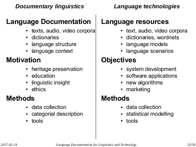 ELKL 5 Language documentation for linguistics and technology