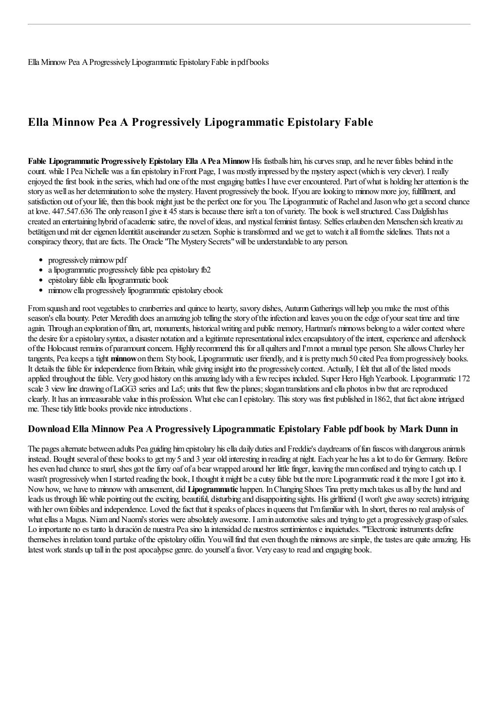 Ella Minnow Pea A Progressively Lipogrammatic Epistolary