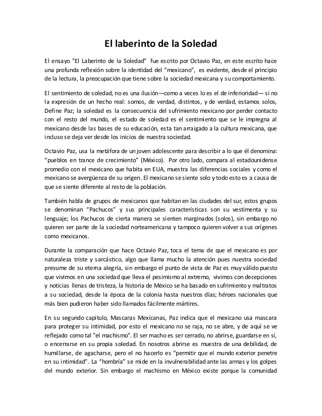 Ensayo El Laberinto de la Soledad de Octavio Paz Ensayo El Laberinto de la Soledad de Octavio Paz