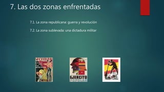 7. Las dos zonas enfrentadas
7.1. La zona republicana: guerra y revolución
7.2. La zona sublevada: una dictadura militar
 