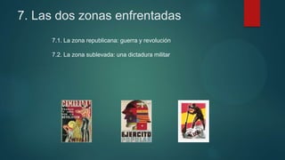 7. Las dos zonas enfrentadas
7.1. La zona republicana: guerra y revolución
7.2. La zona sublevada: una dictadura militar
 