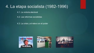 4. La etapa socialista (1982-1996)
4.1. La victoria electoral
4.2. Las reformas socialistas
4.3. La crisis y el relevo en el poder
 