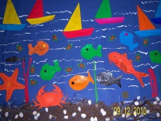 The 1st grade makes a collage about the sea life in Chios
 