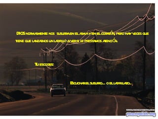   DIOS normalmente nos  susurra en el alma y en el corazón, pero hay veces que tiene que lanzarnos un ladrillo a ver si le prestamos atención. Escuchar el susurro... o el ladrillazo.. Tu escoges: 